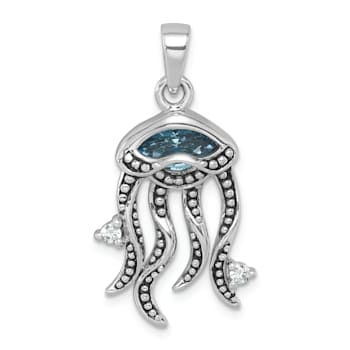 Rhodium Over Sterling Silver Polished Crystal and Cubic Zirconia Jelly
Fish Pendant