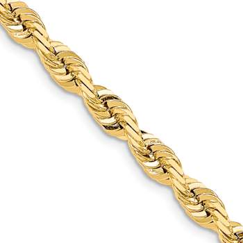 14k Yellow Gold 7mm Diamond-Cut Solid Quadruple Rope 30 Inch Chain