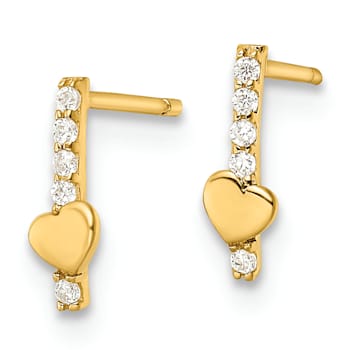 14k Yellow Gold Children's Polished Line of Cubic Zirconia Stones and
Heart Stud Earrings