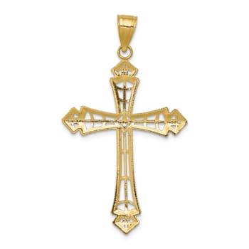 14k Two-tone Gold Diamond-Cut Cross Pendant