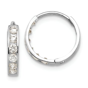 Rhodium Over 14K White Gold Cubic Zirconia Children's Hinged Hoop Earrings