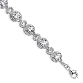 Rhodium Over Sterling Silver Fancy Cubic Zirconia with 1-inch Extension Bracelet