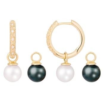 White and Black Cultured Akoya Pearl 14k Yellow Gold Earrings 7-7.5mm