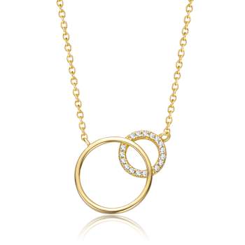 Entwined Triple Circle CZ Pave Necklace In 14K Gold Over Brass