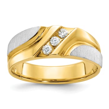 10K Two-tone Yellow and White Gold Men's Polished and Satin Grooved
3-Stone A Diamond Ring 0.15ctw