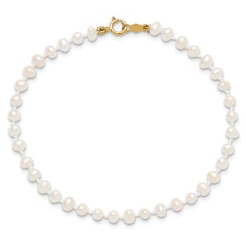 14k Yellow Gold Children's 3-4mm Egg Shape White Freshwater Cultured
Pearl Bracelet