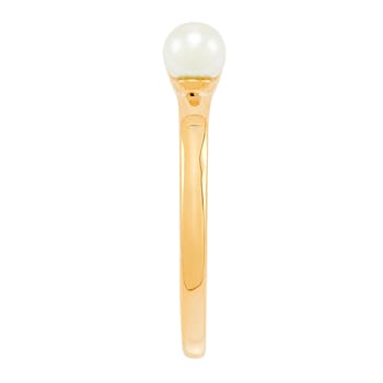 4.5-5mm Round White Freshwater Pearl 14K Yellow Gold Bar Design Ring