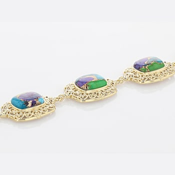 Multi-Color Blended Turquoise and Filigree Toggle Bracelet In 18K Gold
Over Sterling Silver