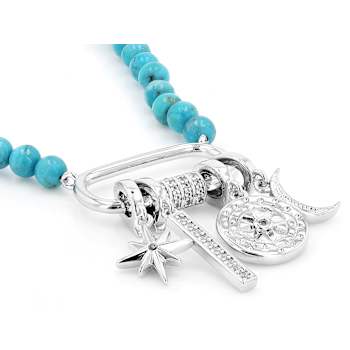 Composite Turquoise Celestial Charm Necklace In Rhodium Over Brass 14.45ctw
