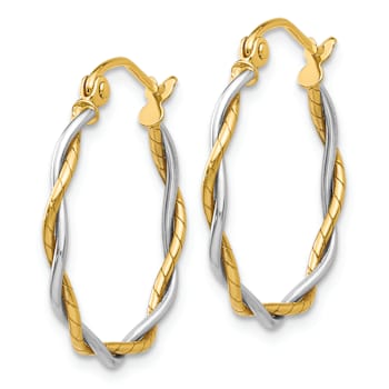 14k Yellow Gold and 14k White Gold 5/8" Polished Twisted Hoop Earrings