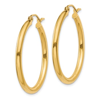 14k Yellow Gold Polished 1 3/16" Tube Hoop Earrings