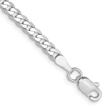 Rhodium Over 14k White Gold 2.9mm Flat Beveled Curb Link Bracelet