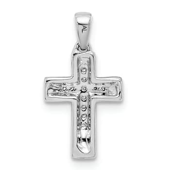 Rhodium Over 10k White Gold Accent Diamond Cross Pendant