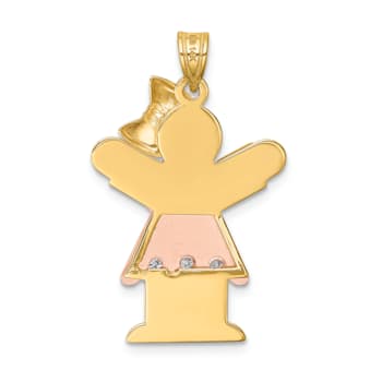 14K Two-tone Gold Satin I1/G-H Diamond Girl with Bow Pendant