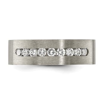 White Cubic Zirconia Titanium Flat 7mm Men's Band Ring