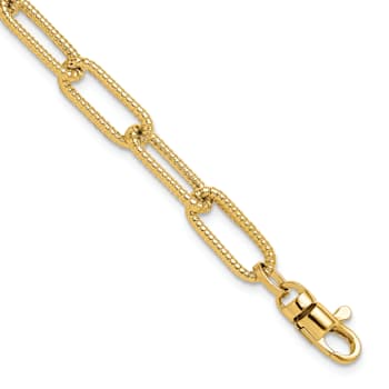 14K Yellow Gold Polished Textured Oval Link Bracelet