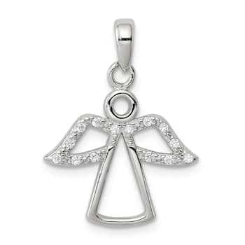 Rhodium Over Sterling Silver Angel with Cubic Zirconia Wings Pendant