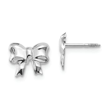 Rhodium Over 14k White Gold Bow Screwback Post Earrings