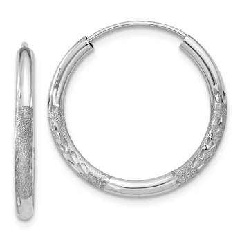 Rhodium Over 14k White Gold 11/16" Diamond-Cut Endless Hoop Earrings