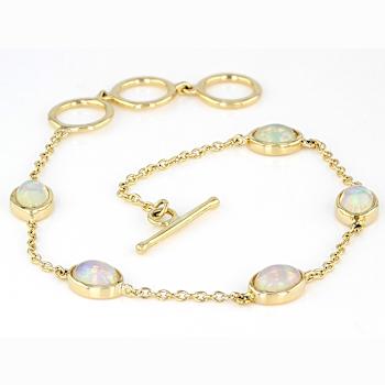 Opal Station Bracelet WIth Toggle In 18K Gold Over Sterling Silver 2.30ctw