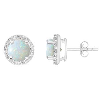 6mm Round Created Opal And Created White Sapphire 10k White Gold Halo
Stud Earrings