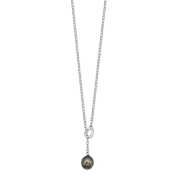 Rhodium Over Sterling Silver 9-10mm Teardrop Tahitian Saltwater Cultured
Pearl Slide Necklace