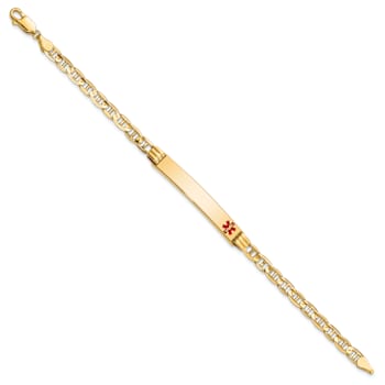 14k Yellow Gold Medical Red Enamel Mariner Link ID Bracelet