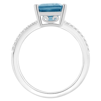 10x8mm Emerald Cut Sky Blue Topaz and 1/10 ctw Diamond Rhodium Over
Sterling Silver Ring