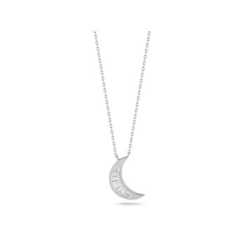 Sterling Statements Rhodium Over Sterling Silver CZ Moon Necklace