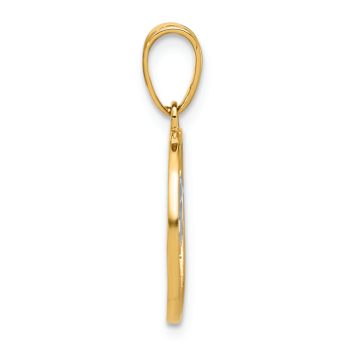 14K Yellow Gold with White Rhodium Ocean and Palm Tree Round Pendant