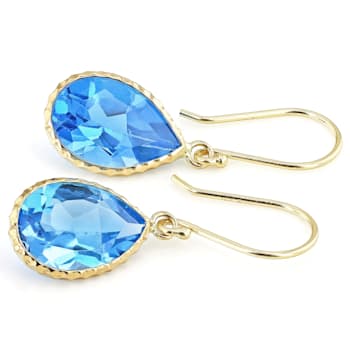 Swiss Blue 14k Yellow Gold Dangle Earrings 7.00ctw
