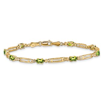 10k Yellow Gold and Rhodium Over 10k Yellow Gold Diamond and Peridot Bracelet