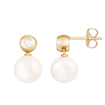 White Cultured Freshwater Pearl 14k Yellow Gold Earrings 8-8.5mm