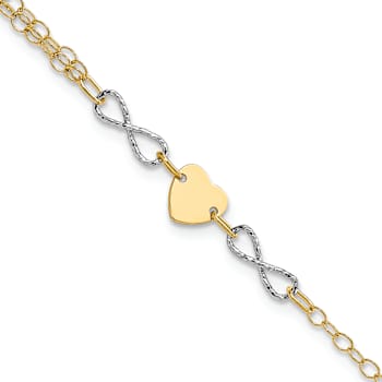 14K Two-tone Gold Polished Infinity and Heart Bracelet
