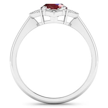 1.7ctw Red Ruby and Diamond 14K White Gold Halo Ring