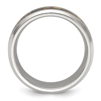 Stainless Steel Polished with Black and Gold Foil Inlay 8mm Band