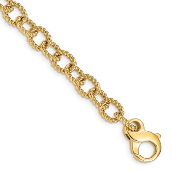 14k Yellow Gold 6.5mm Polished Hand-polished and Textured Fancy Rope
Link Bracelet