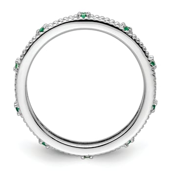 Sterling Silver Stackable Expressions Lab Created Emerald Ring 0.14ctw