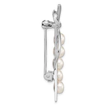 Rhodium Over Sterling Silver 5-6mm White Button Freshwater Cultured
Pearl Brooch