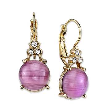 Gold-Tone Lt. Purple Crystal Accent Drop Earrings