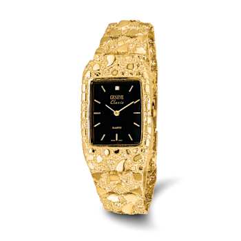 14k Yellow Gold Mens Squared Black 27x47mm Dial Solid Nugget Watch