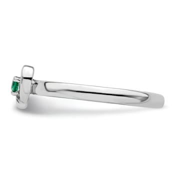 Sterling Silver Stackable Expressions Lab Created Emerald Heart Ring 0.06ctw
