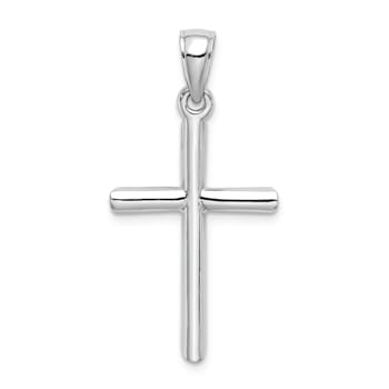 Rhodium Over 14K White Gold Polished Cylinder Cross Charm Pendant