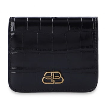 Balenciaga Black Calf Leather Crocodile Embossed Wallet