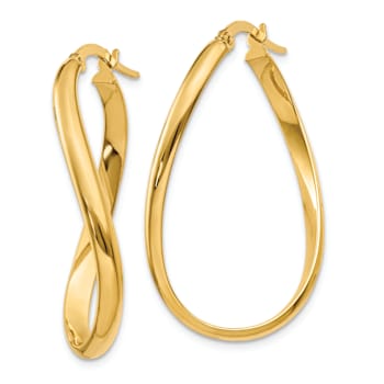 14k Yellow Gold 11/16" Twisted Oval Hoop Earrings