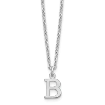 Rhodium Over Sterling Silver Cutout Letter B Initial Necklace