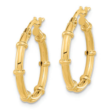 14k Yellow Gold 13/16" Polished and Fancy Hoop Earrings