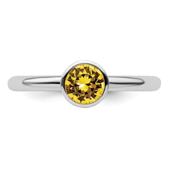 Sterling Silver Stackable Expressions High 5mm Yellow Crystal Ring