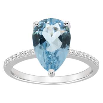 12x8mm Pear Shape Sky Blue Topaz and 1/10 ctw Diamond Rhodium Over
Sterling Silver Ring