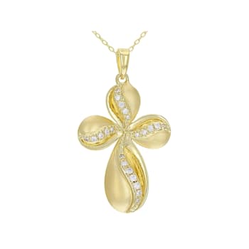 White Cubic Zirconia 18K Yellow Gold Over Sterling Silver Cross Pendant
With Chain 0.32ctw